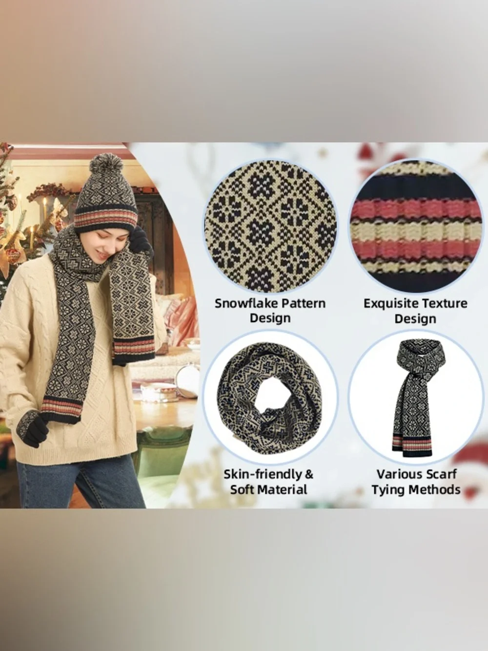 NEW- Set of 3 Winter Scarf, Gloves, and hat